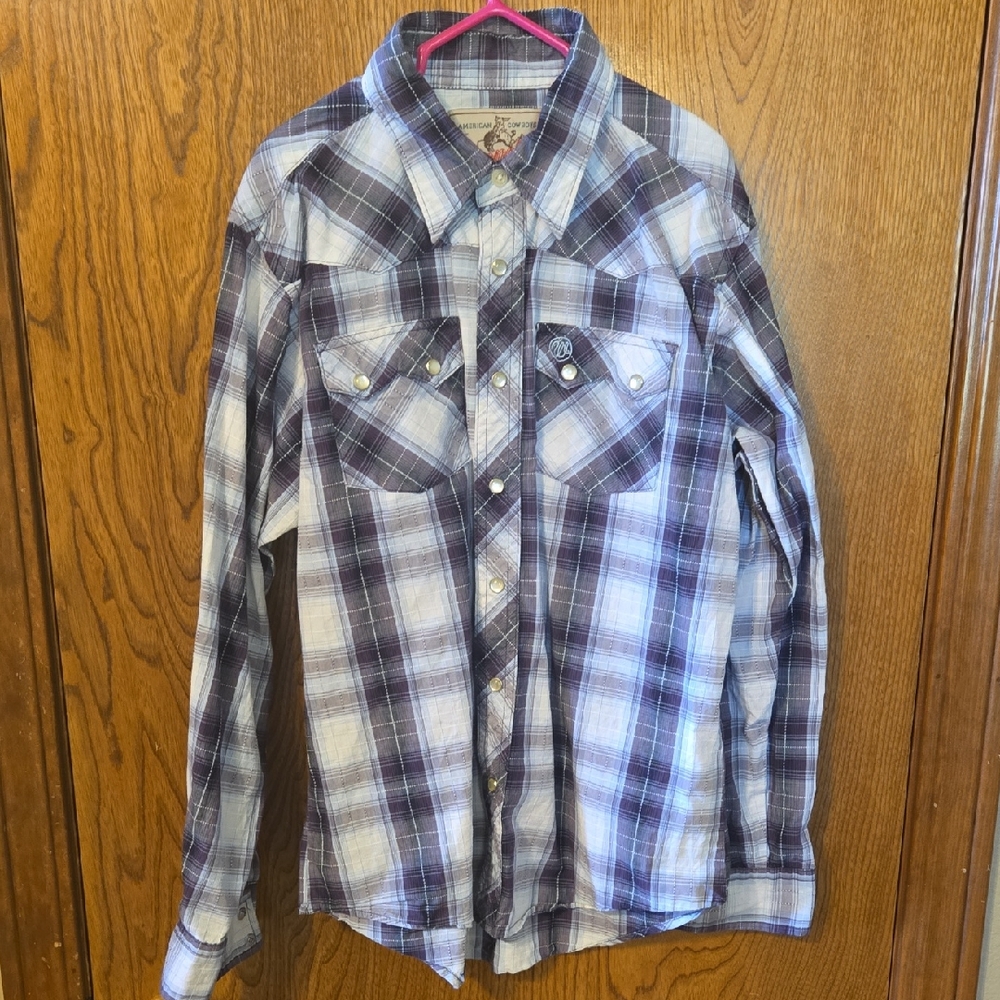 Wrangler Men's Plaid Shirt - Purple and White